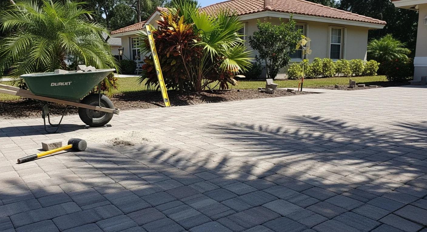Newly installed paver driveway in Port Orange