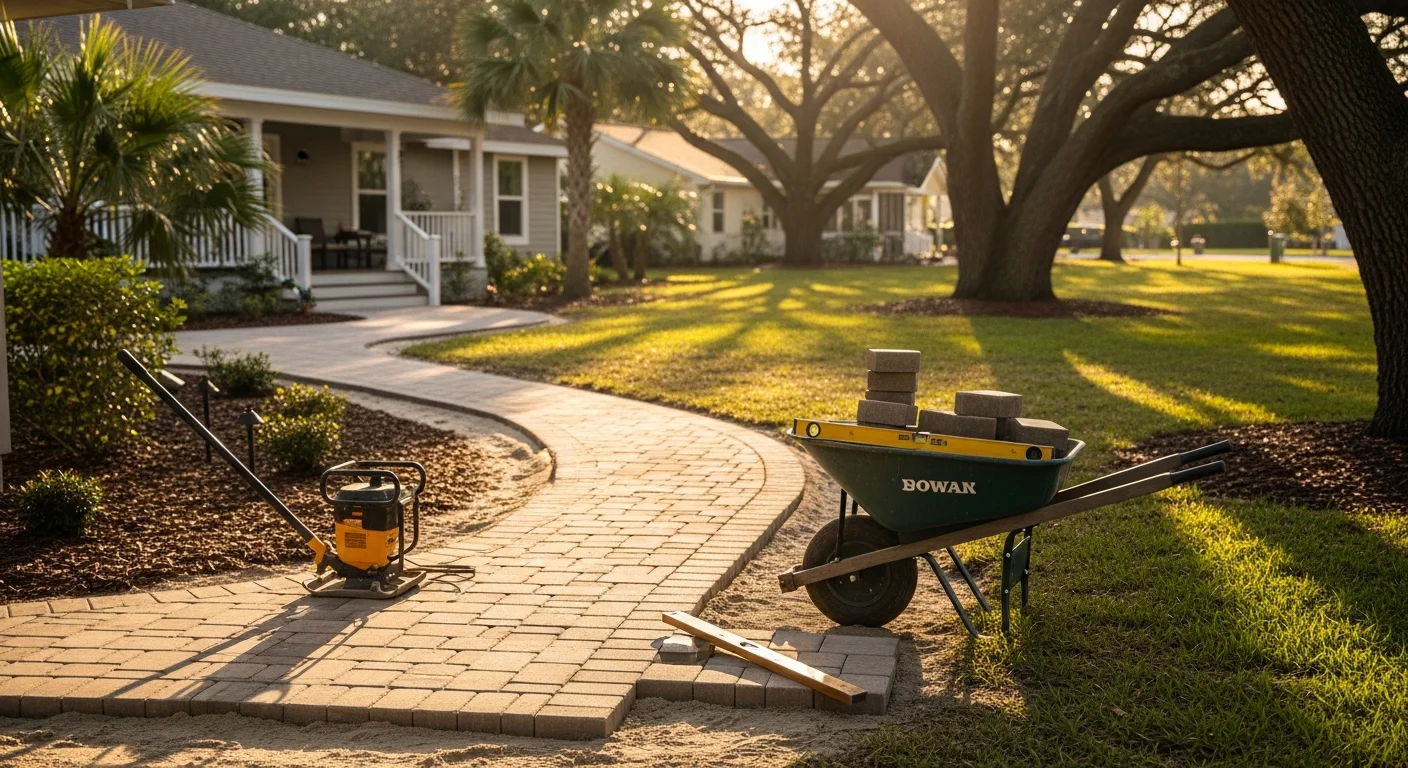 Retaining wall and walkway installation in Ormond Beach